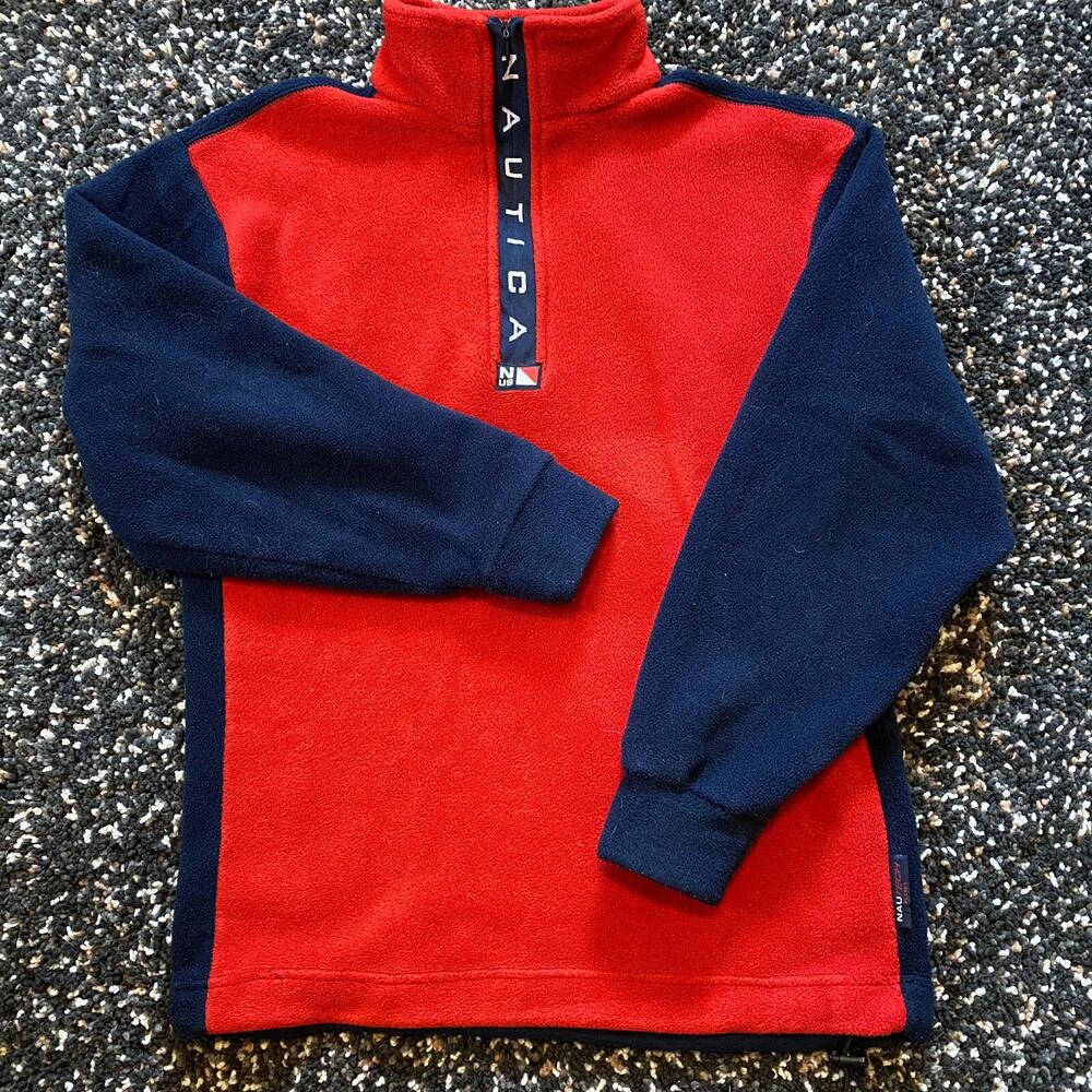 Vintage Nautica Tech Nautech Red Blue 1/4 Zip Fleece Pullover Men's Small